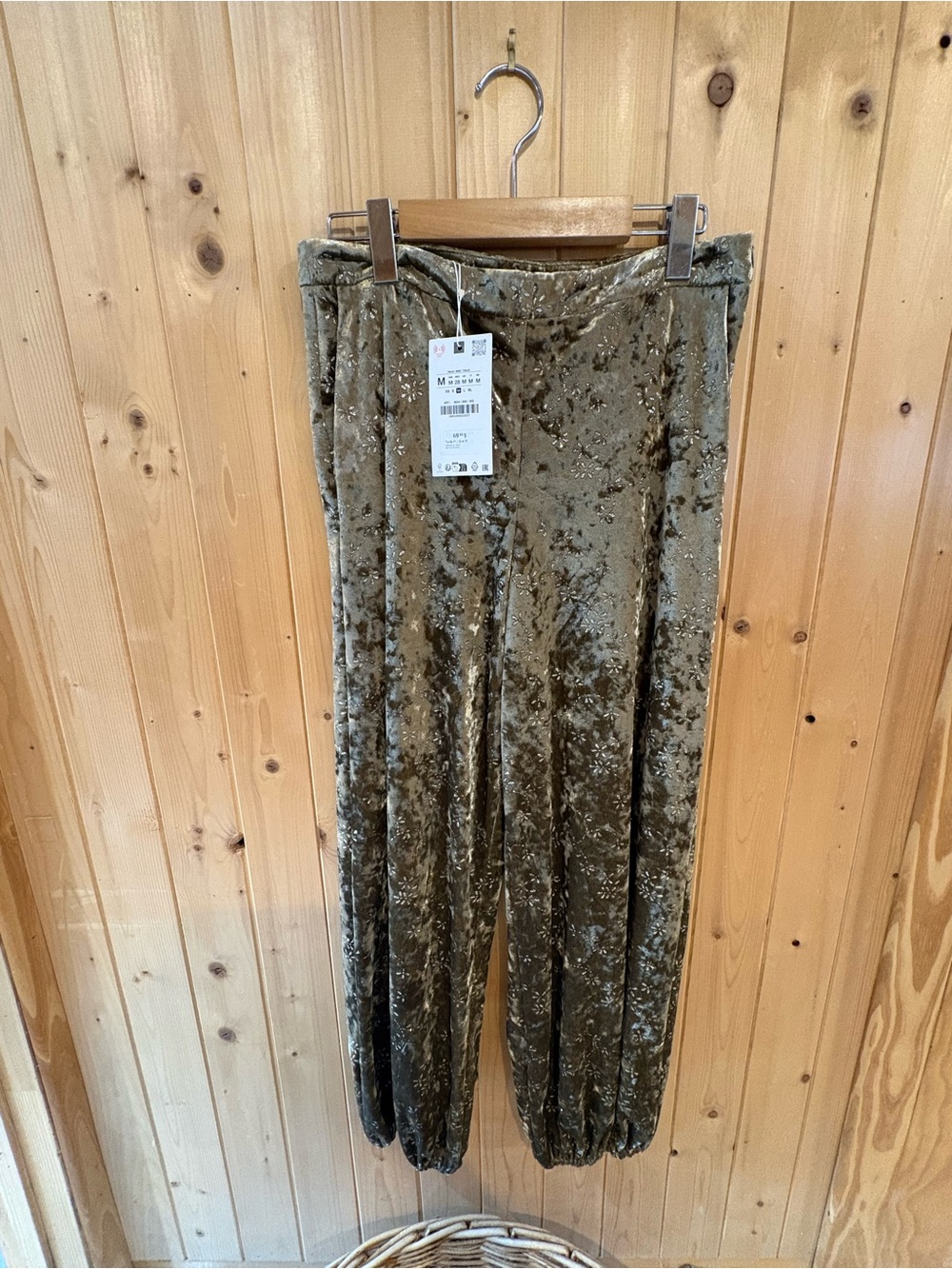 H&M Olive Green Crushed Velvet Joggers